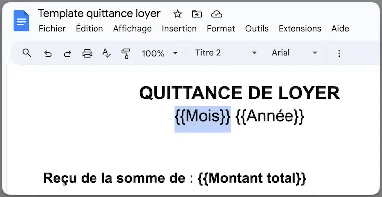 Template google doc avec variables